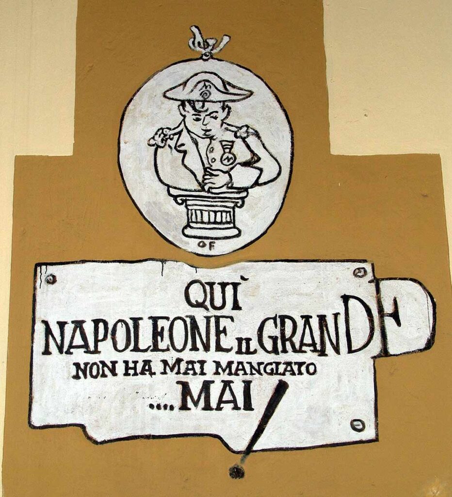 Qui Napoleone il Grande non ha mai mangiato... mai!. Napoleone Bonaparte (1950/60 di Foraboschi Ormanno) - Arte a Procchio